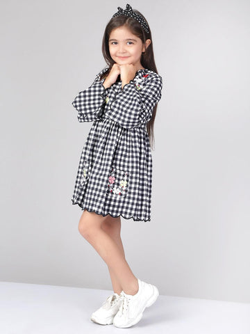 Grey Printed A-Line Dress For Girls