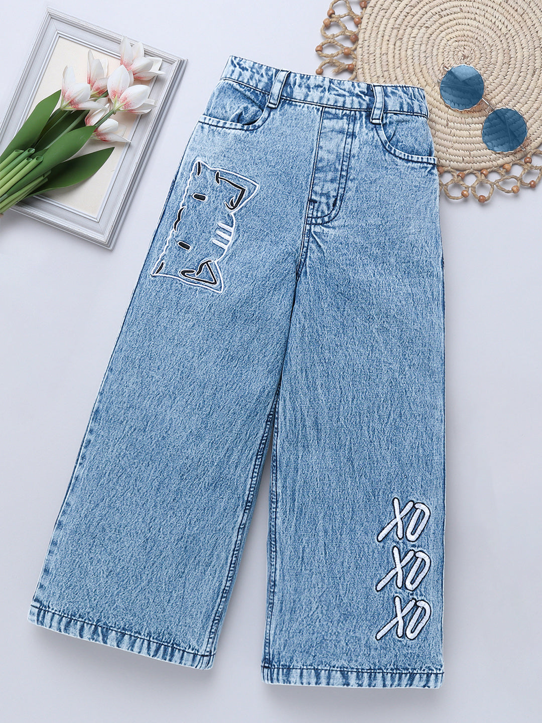 Girls Denim Embroidered Jeans