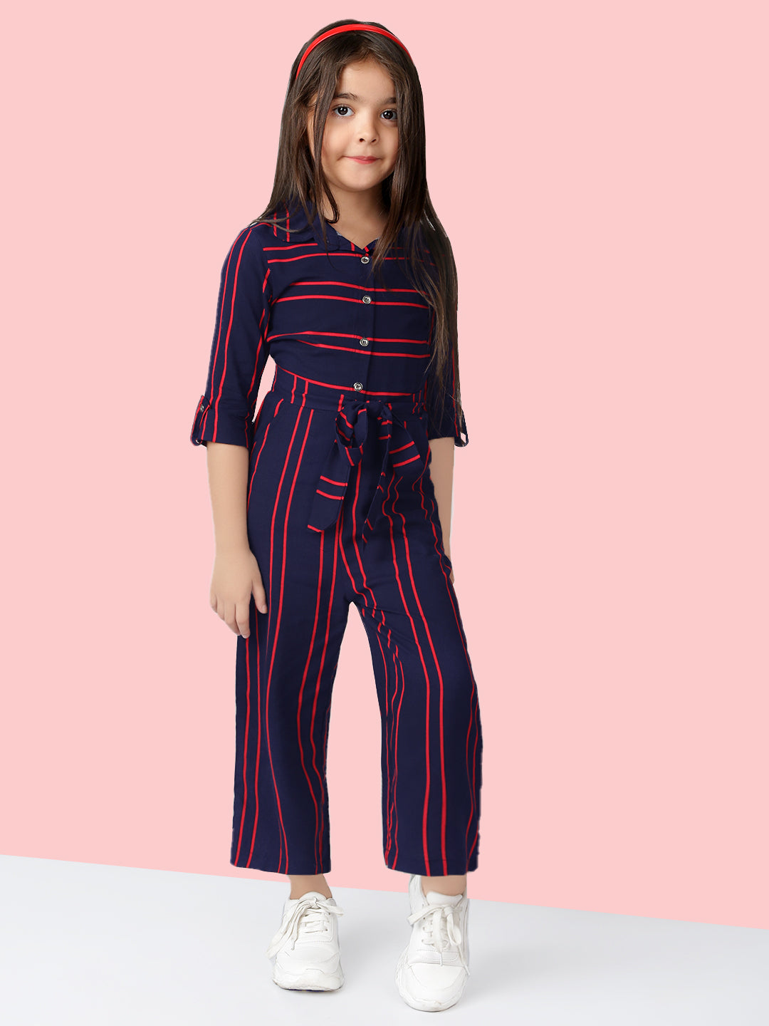 Girls Rayon Stripes Jumpsuit