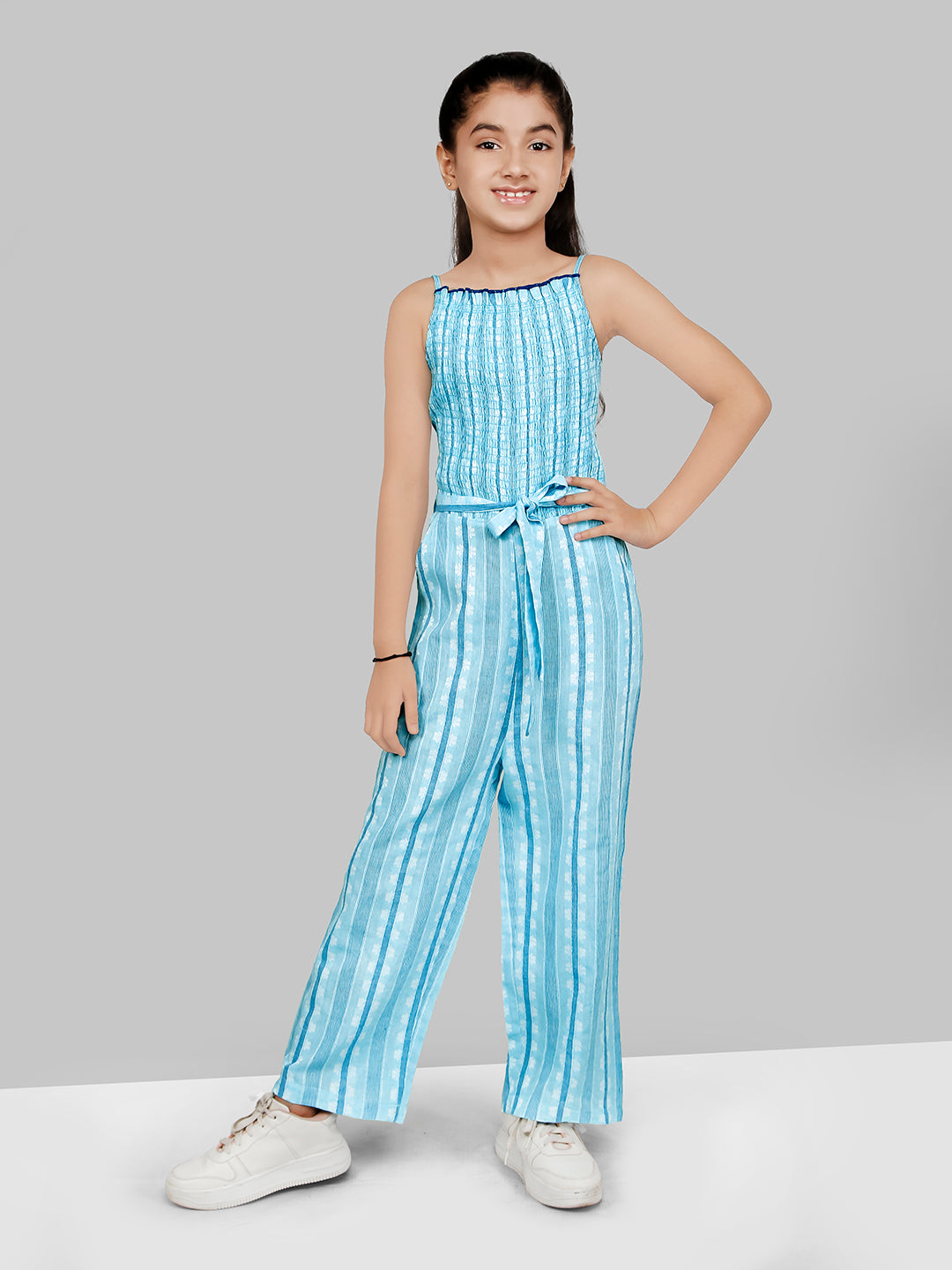 Girls Cotton Stripes Jumpsuit
