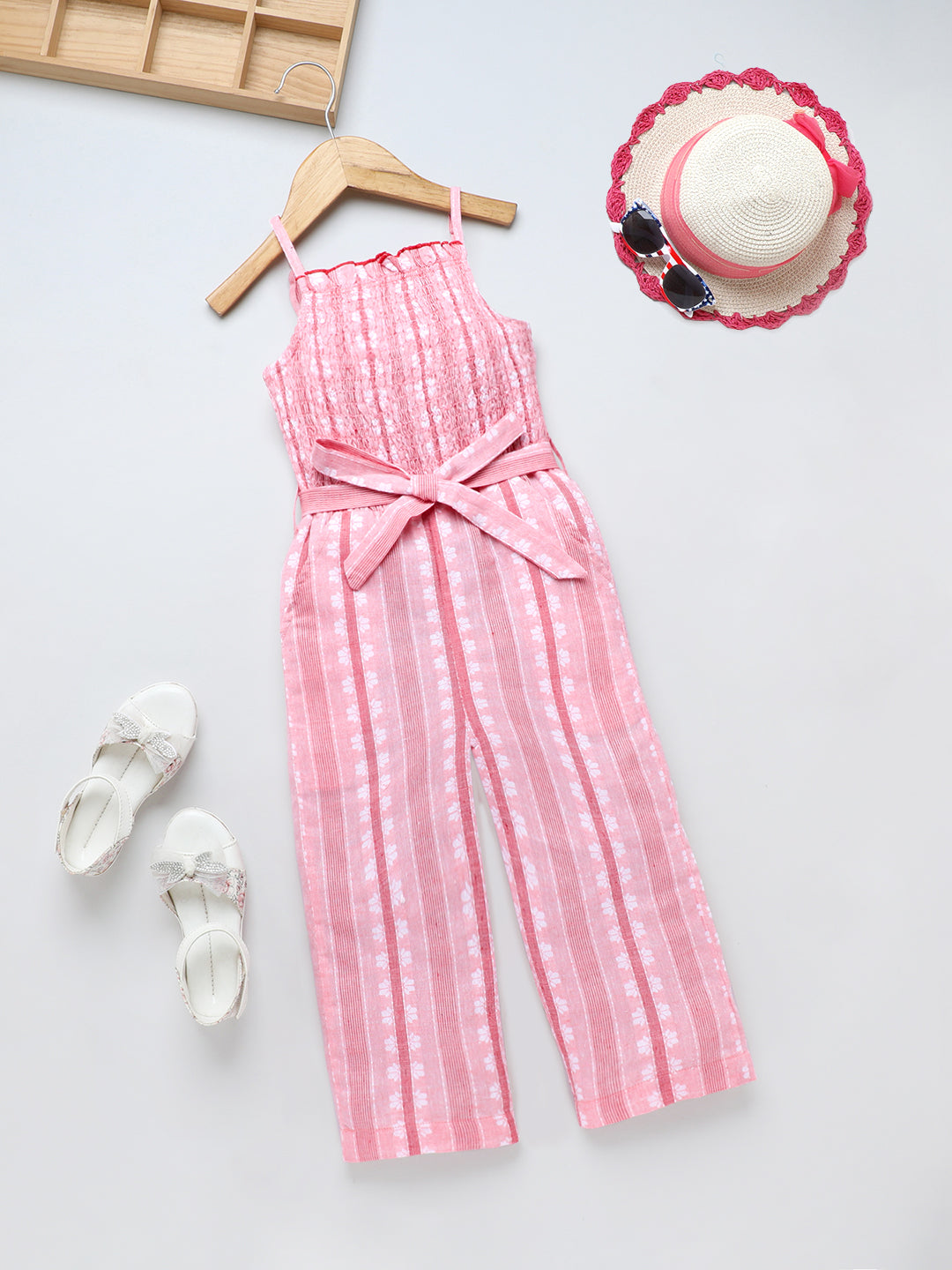 Girls Cotton Stripes Jumpsuit