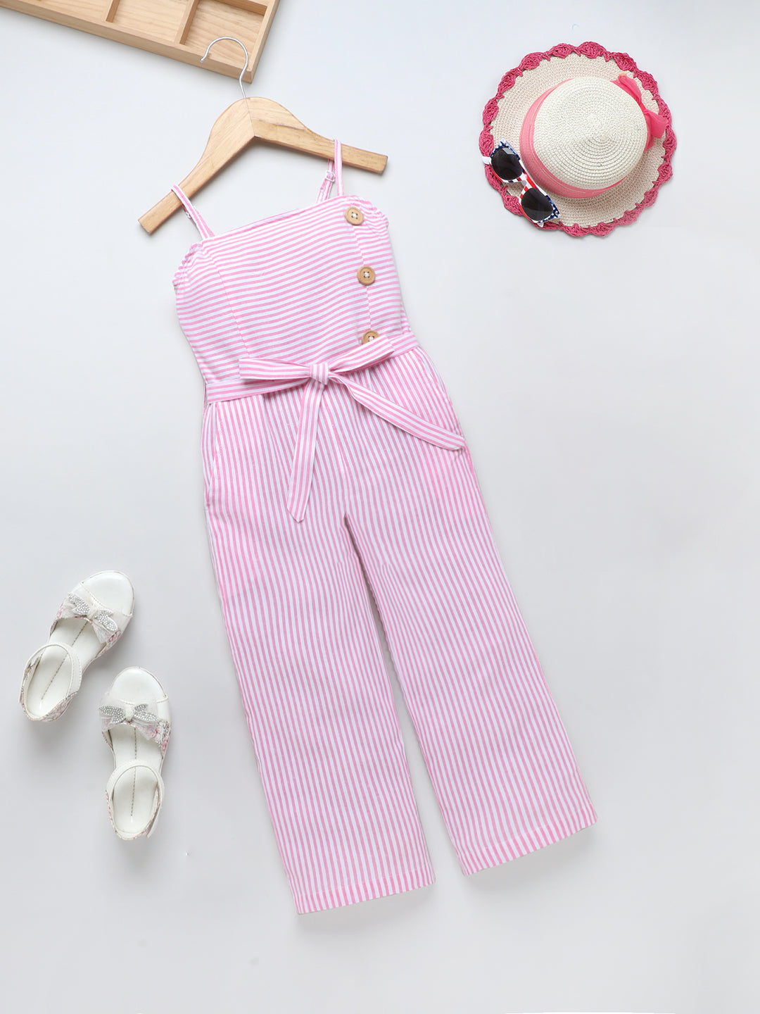 Girls Cotton Stripes Jumpsuit