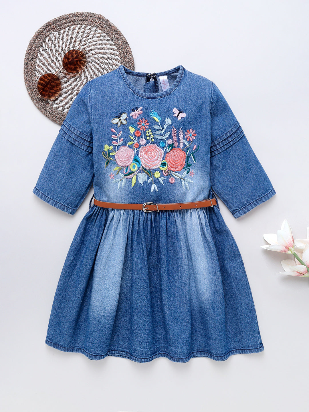 Girls Denim Embroidered Dress