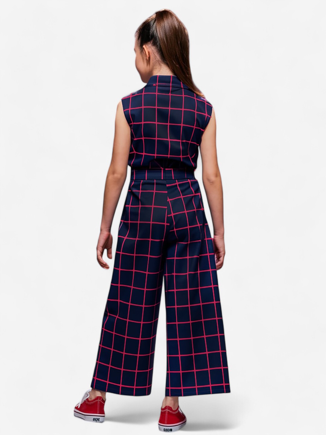Girls Rayon Checks Jumpsuit