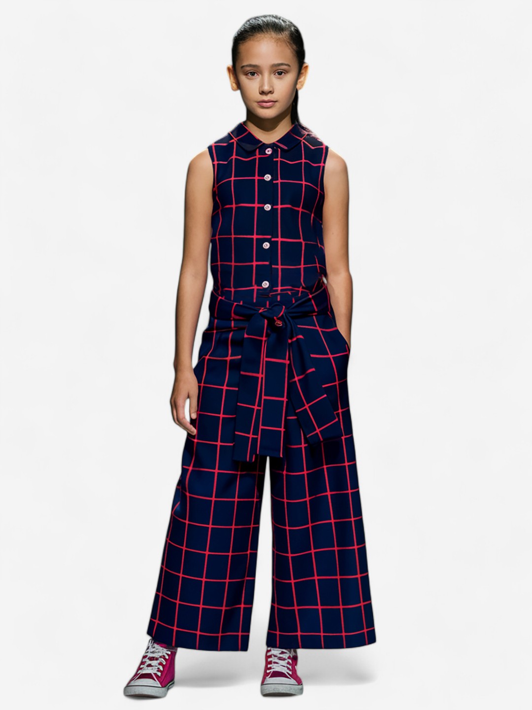 Girls Rayon Checks Jumpsuit