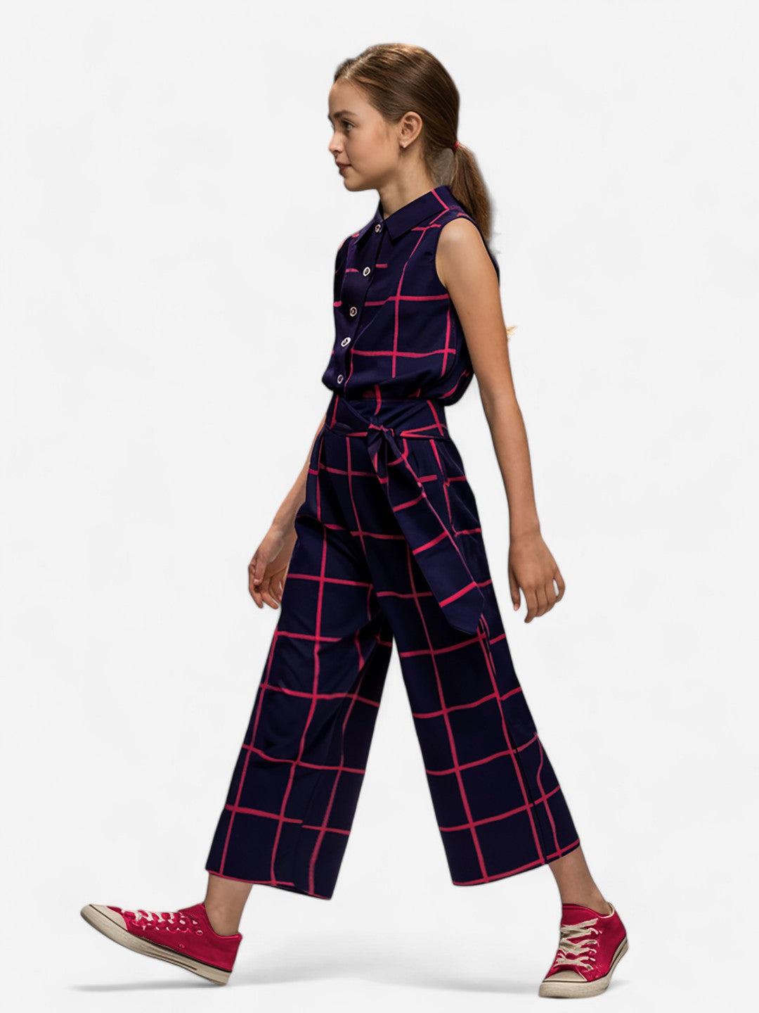 Girls Rayon Checks Jumpsuit