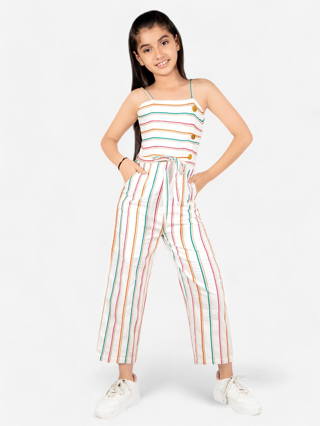 Girls Cotton Stripes Jumpsuit