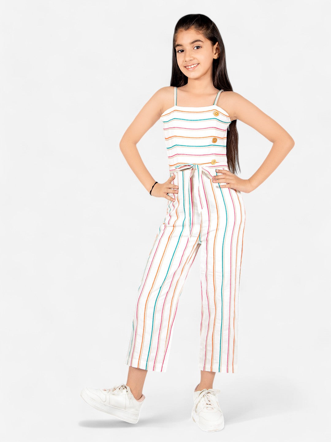 Girls Cotton Stripes Jumpsuit