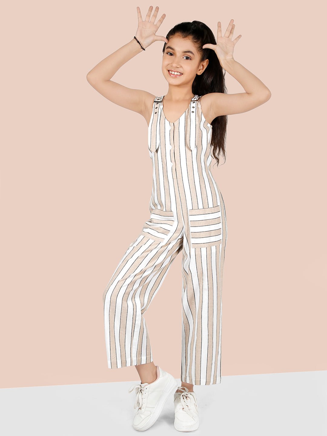 Girls Stripes Printed Jumpsuit