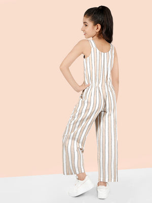 Girls Stripes Printed Jumpsuit