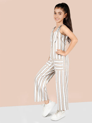 Girls Stripes Printed Jumpsuit
