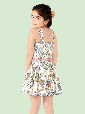 Naughty Ninos Cream Floral Print Crepe Fit & Flare Dress Printed Dresses