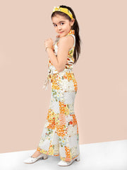 Naughty Ninos White & Orange Floral Printed Top With Palazzos Clothing Sets
