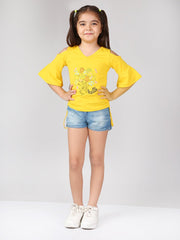 Off Shoulder Bell Sleeves 2 Piece Cotton Clothing Set Top with Shorts For Girls