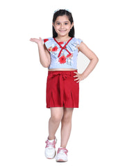 2 Piece Printed Sleeveless Polyester Clothing Set Top with Shorts For Girls