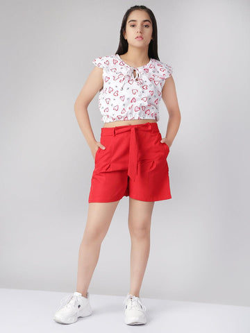 2 Piece Printed Sleeveless Polyester Clothing Set Top with Shorts For Teens