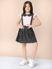 A-line Printed Sleeveless Pinafore Dungaree Dress For Girls