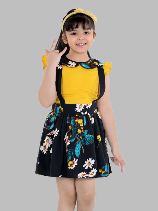 A-line Printed Sleeveless Pinafore Dungaree Dress For Girls 1080