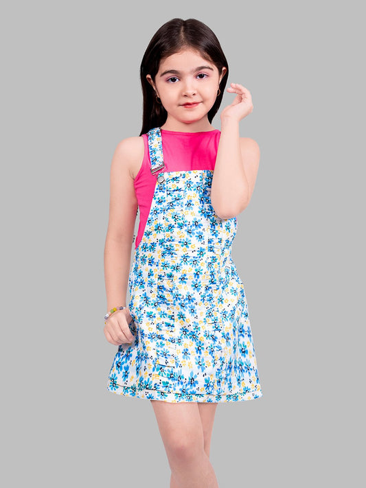 A-line Sleeveless Pinafore Dungaree Dress With T-Shirt For Girls 1080