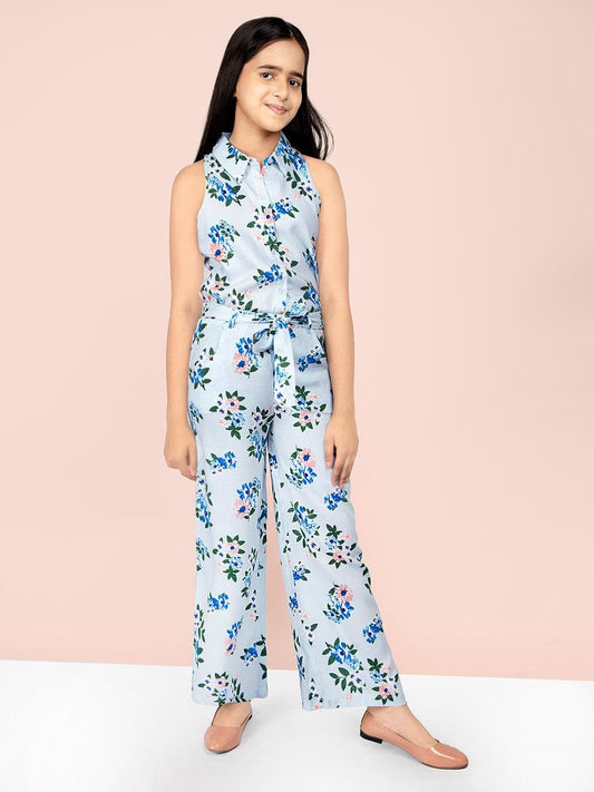 Blue Floral Printed Top With Palazzos 1080