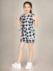 Checked Printed Half Sleeve Pure Cotton Jumpsuit For Girls