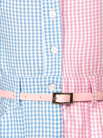 Checked Printed Shirt Collar Neck Cotton Dress With Belt For Girls