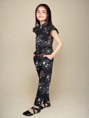 Collar Neck Polyester Sleeveless Floral Jumpsuit With Pockets