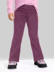 Corduroy Full Length Solid Trousers For Girls