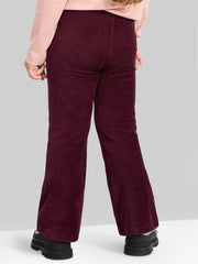 Corduroy Full Length Solid Trousers For Girls