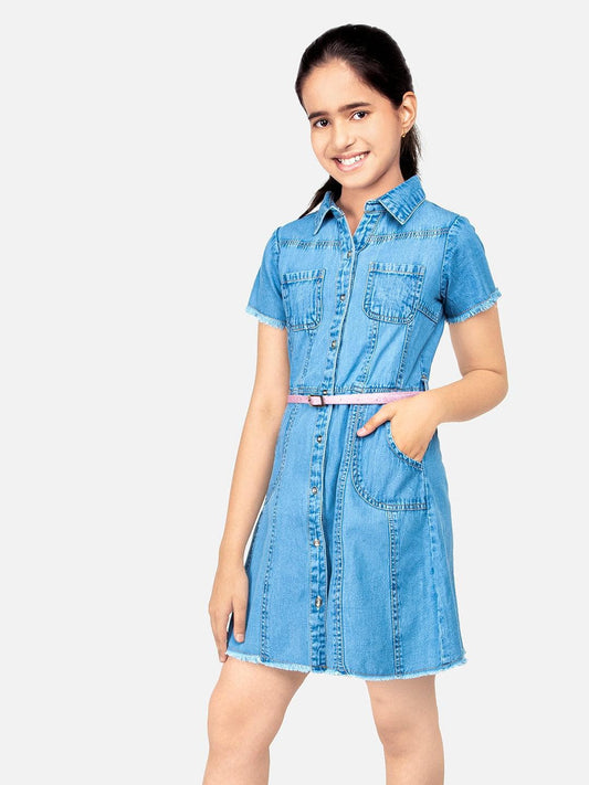 Cotton Denim Shirt Dress For Girls 1080