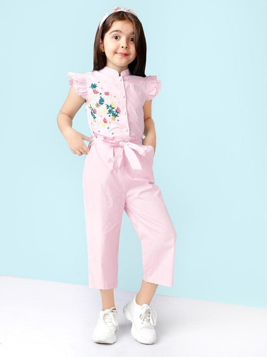 Cotton Embroidered Short Sleeves Jumpsuit For Girls 1080