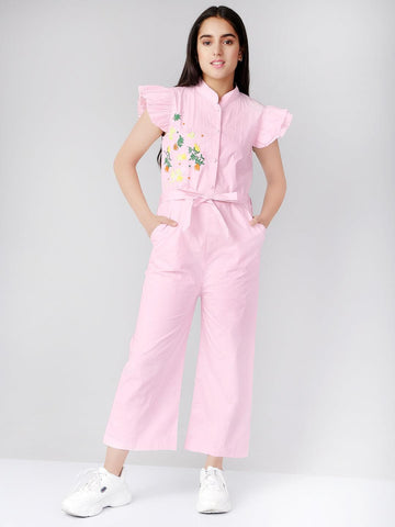 Cotton Embroidered Short Sleeves Jumpsuit For Teen Girls