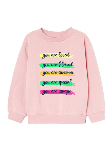 Cotton Full Sleeves Baby Pink Printed Sweatshirt For Girls
