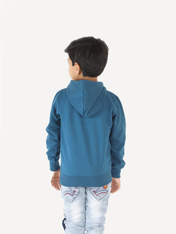Cotton Full Sleeves Blue Printed Hooded Sweatshirt - Unisex