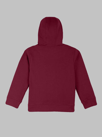Cotton Full Sleeves Maroon Printed Hooded Sweatshirt - Unisex