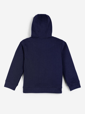 Cotton Full Sleeves Navy Blue Printed Hooded Sweatshirt - Unisex