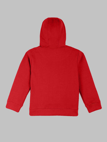Cotton Full Sleeves Red Printed Hooded Sweatshirt - Unisex