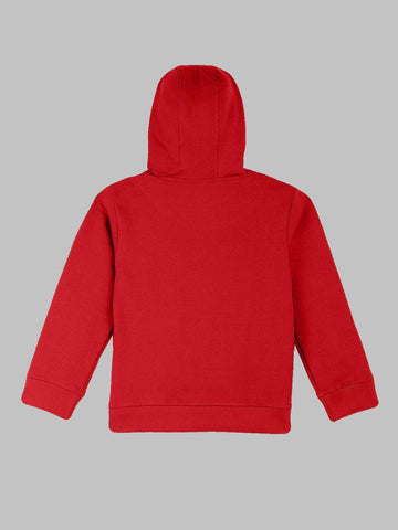 Cotton Full Sleeves Red Printed Hooded Sweatshirt - Unisex