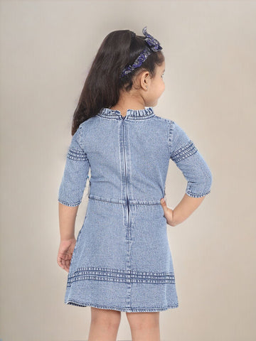 Denim Embroidered Fit and Flare Dress