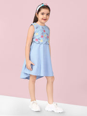 Embroidered A-Line Round Neck Dress For Girls