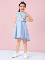 Embroidered A-Line Round Neck Dress For Girls