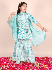Ethnic Printed 3 Piece Kurta Sharara & Dupatta Set In Cotton For Girls