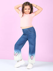 Flared Heavy Fade Pure Cotton Denim Jeans For Girls
