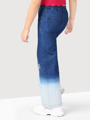 Flared Heavy Fade Pure Cotton Denim Jeans For Girls
