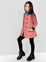 Fleece Full Sleeves Solid Pea Coat With Pockets
