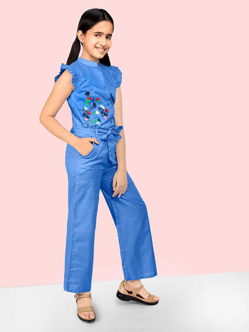 Floral Embroidery Pure Cotton Top With Palazzos