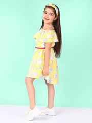 Floral Printed Polyester Fit & Flare Shoulder Strap Dress For Girls