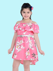 Floral Printed Polyester Fit & Flare Shoulder Strap Dress For Girls