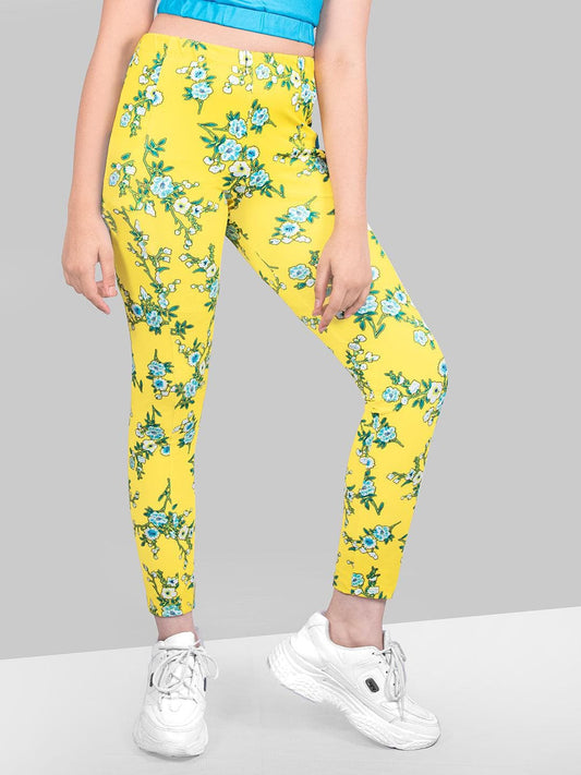 Floral Printed Quick Dry Polyester Jeggings For Girls 1080