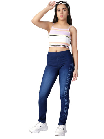 Girls Blue Light Fade Printed Stretchable Jeans